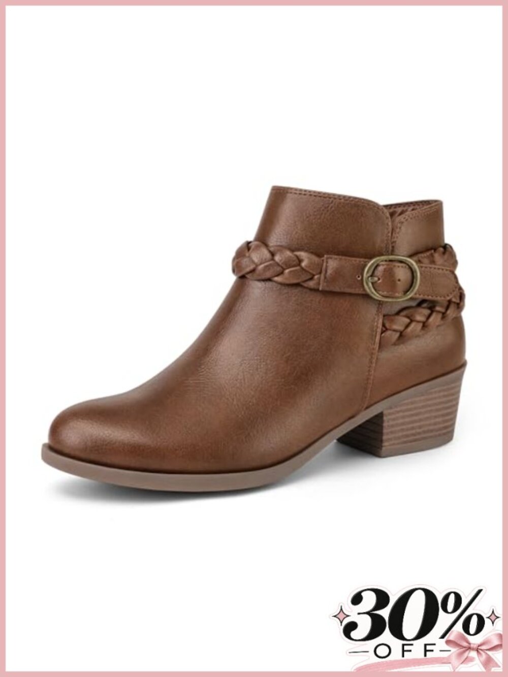 Women's Ankle Boots Low Chunky Heel Round Toe Wide Width Side Zipper Booties